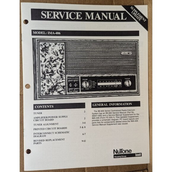 NUTONE SERVICE MANUAL FOR MODEL IM-406 CENTRALIZED RADIO INTERCOM SYSTEM - Picture 7 of 13